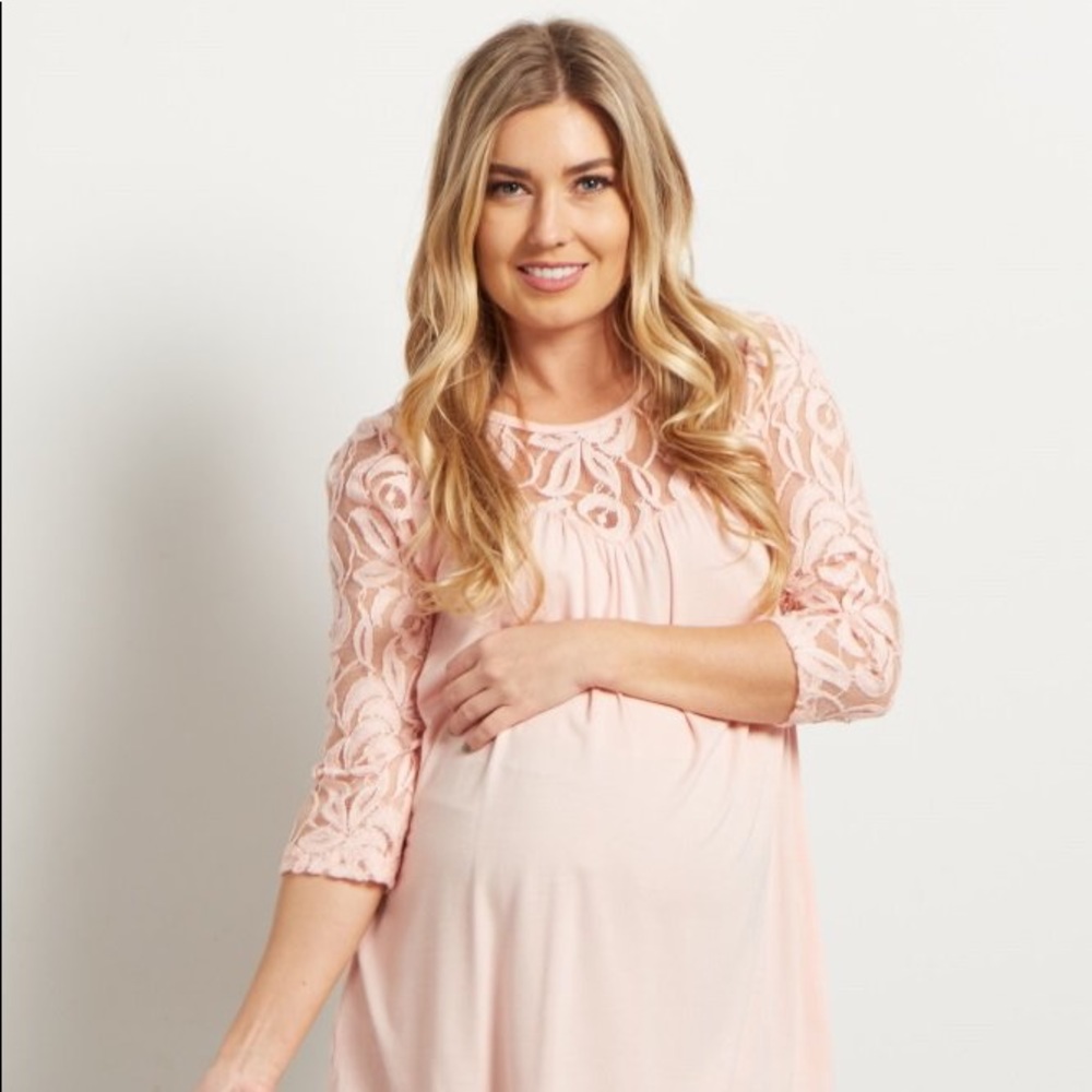 Pink Blush Maternity Shirt - Lace Details